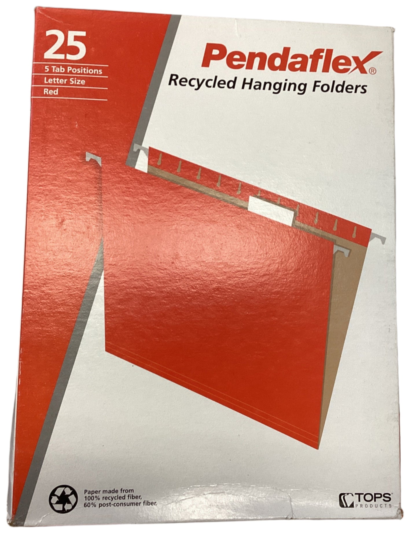 Pendaflex Colored Hanging Folders, Letter Size, 1/5-cut Tab, Red, 25/box