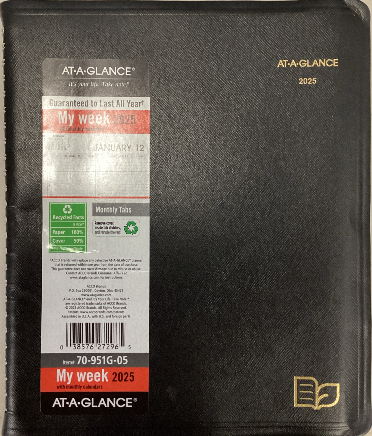 AAG at-a-GLANCE Recycled 2025 weekly monthly appointment book planner, black/medium size 7x8’