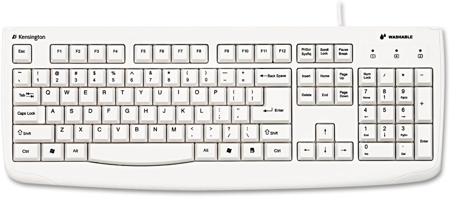 Kensington Pro Fit USB Washable Keyboard, White (K64406US)