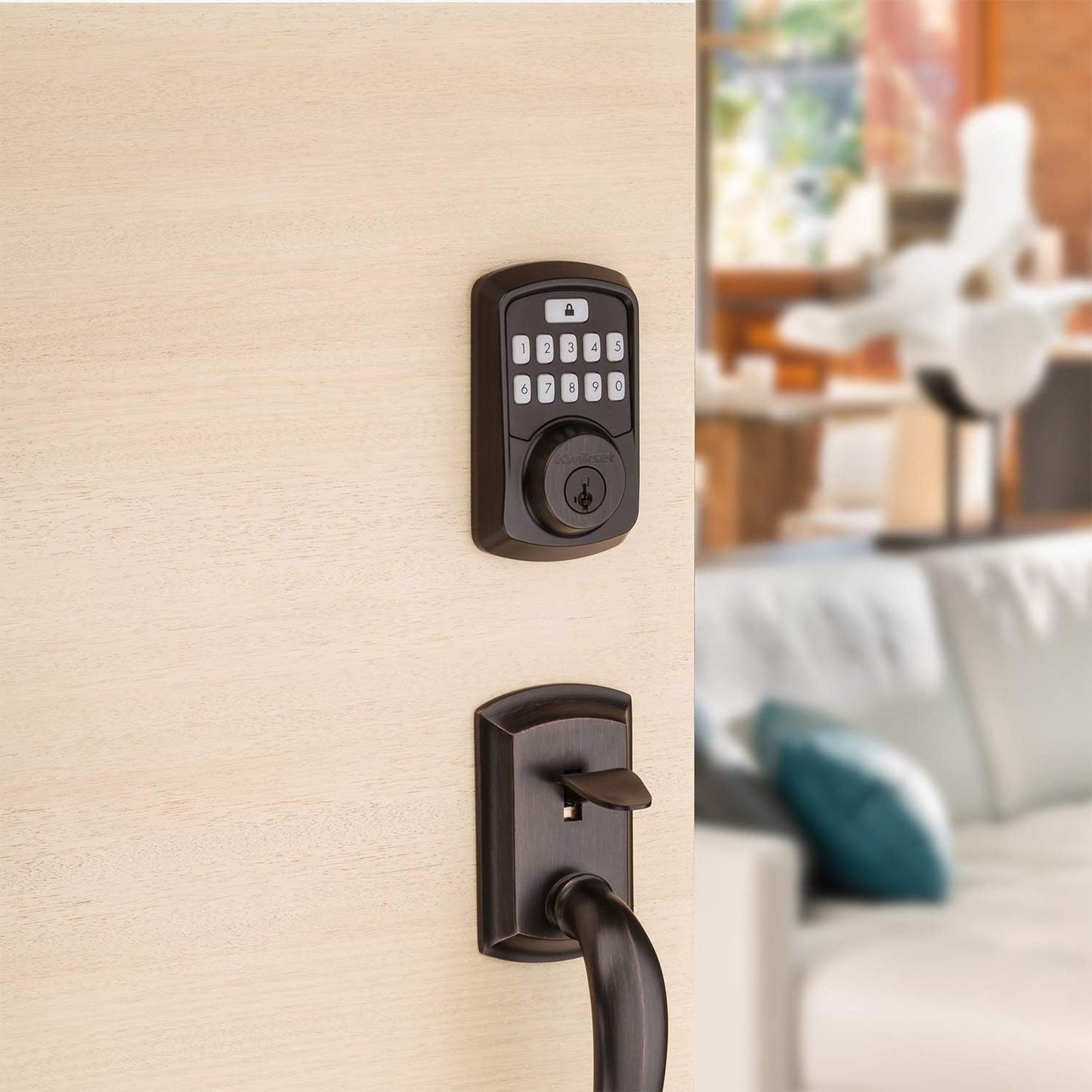 Kwikset 99420-002 Aura Bluetooth Programmable Keypad Door Lock Deadbolt Featuring SmartKey Security