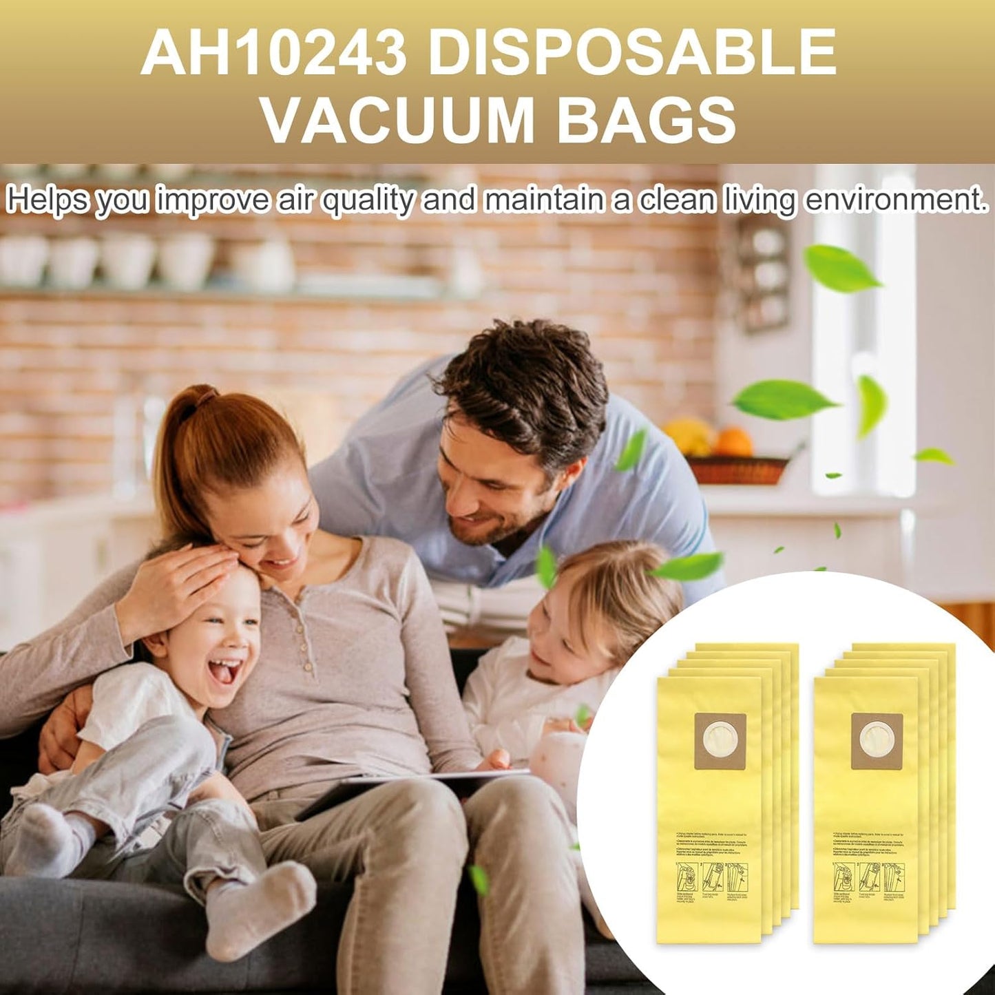 10 Pack Disposable Vacuum Bag for Hoover Commercial HushTone Canister CU2 Vacuum Cleaner CH54013 CH54015 CH54113 CH54115, Yellow (AH10243)