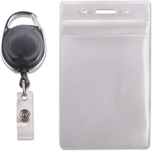 Advantus 91129 Resealable ID Badge Holder Cord Reel Vertical 2 5/8 x 3 3/4 Clear 10/Pack