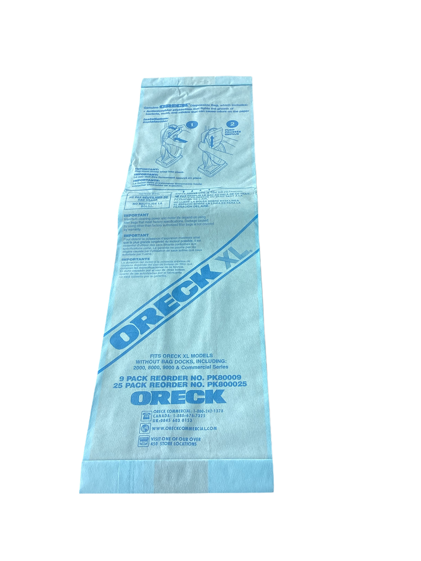 Oreck Commercial PK800025 Disposable Vacuum Bags XL For Upright Vacuum (Pack of 25), Blue