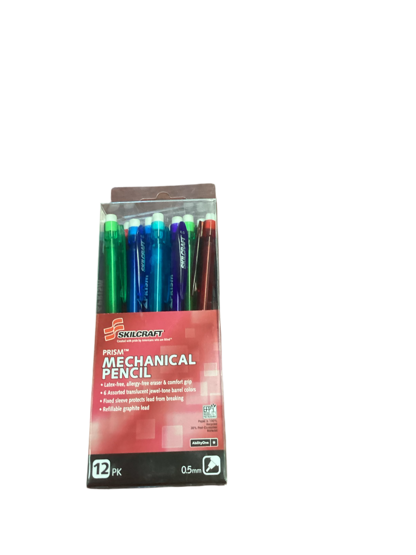 Skilcraft Prism Fine Point Graphite Lead Mechanical Pencil 0.5 mm, Assorted Translucent Barrels (Pack of 12)