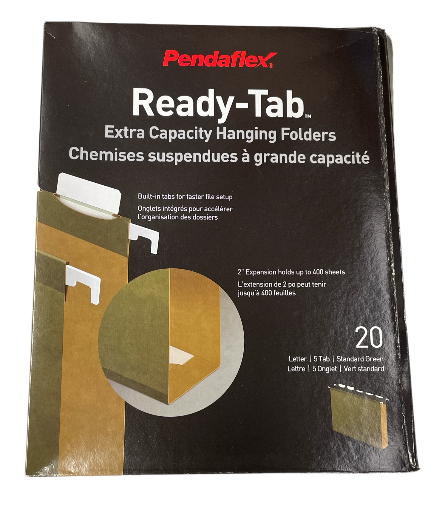 Pendaflex Ready-tab Extra Capacity Reinforced Colored Hanging Folders, Letter Size, 1/5-cut Tab, Standard Green, 20/box