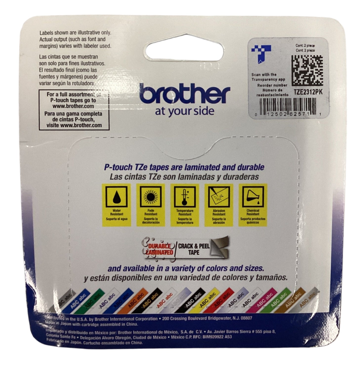 Brother P-touch Black Print on White Tape; laminated and durable tape