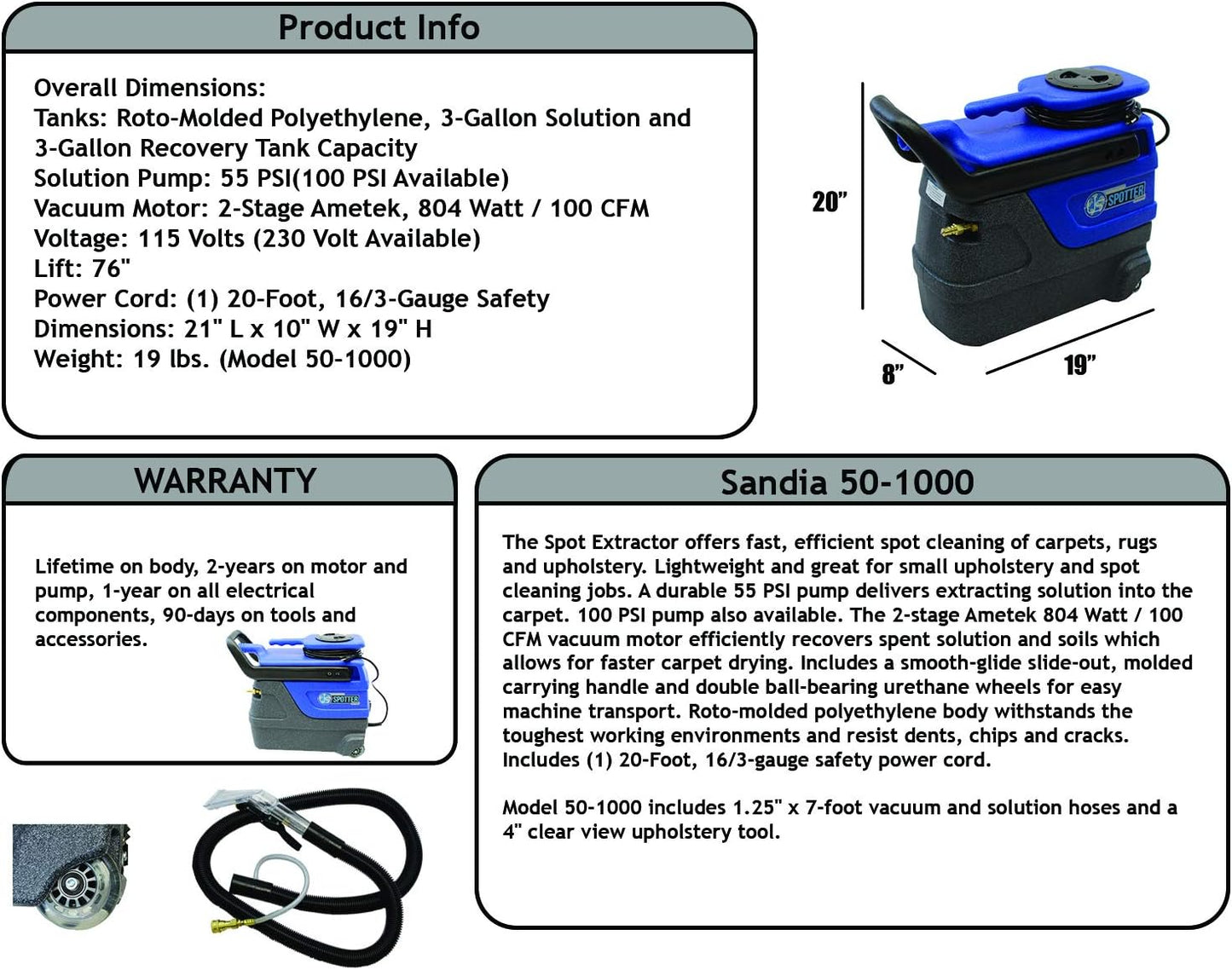 Sandia Spotter 50-1000 Carpet Extractor