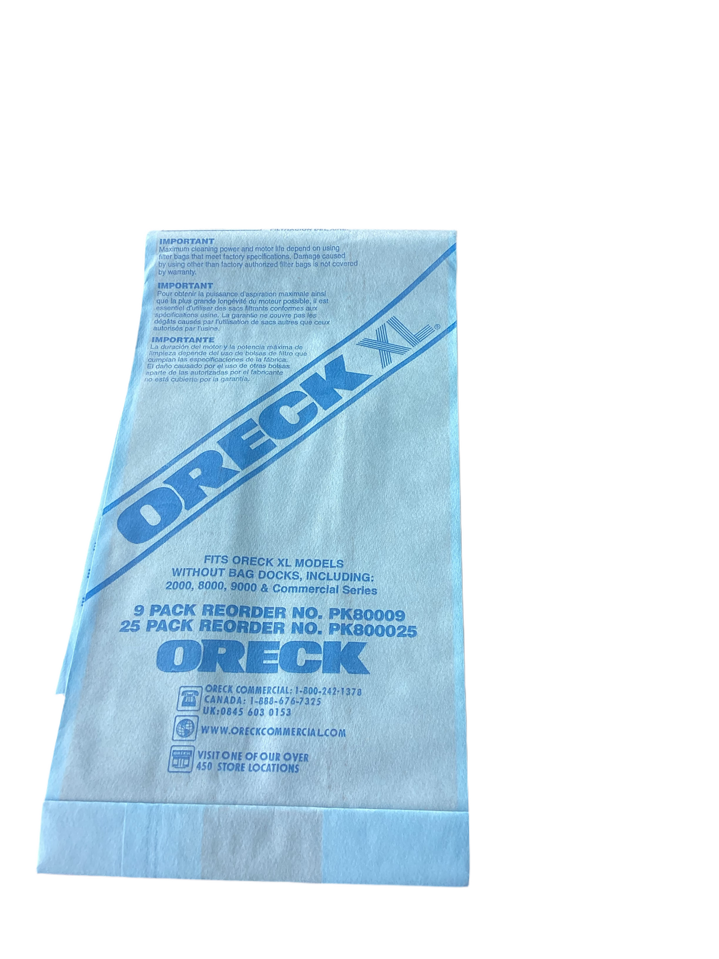 Oreck Commercial PK800025 Disposable Vacuum Bags XL For Upright Vacuum (Pack of 25), Blue