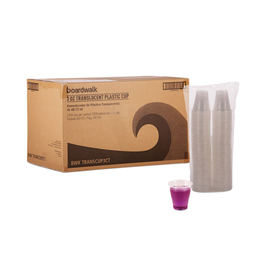 Boardwalk Translucent Plastic Cold Beverage Cups, 3 Oz, 125 Cups per Bag, 20 Bags per Carton