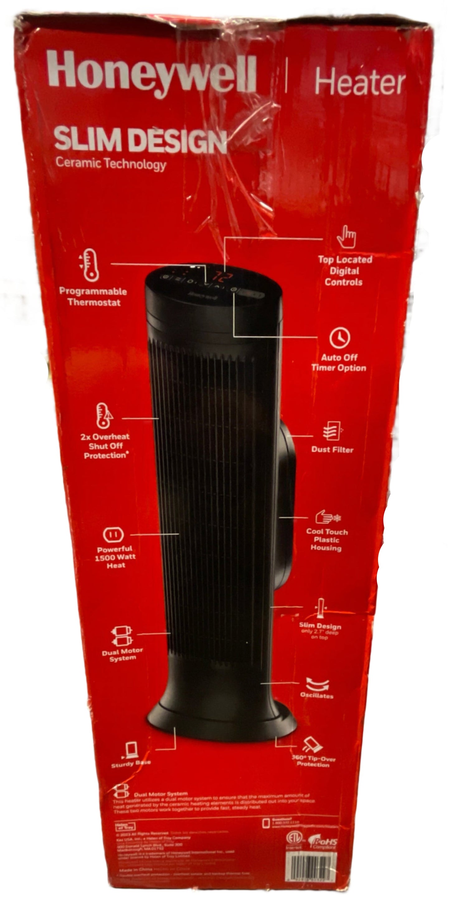 Digital Tower Heater, 750 - 1500 W, 10 1/8' X 8' X 23 1/4', Black