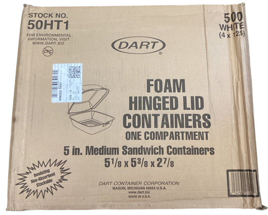 Dart Foam Hinged Lid Containers, 5.38 X 5.5 X 2.88, White, 500/carton ( DCC50HT1 )