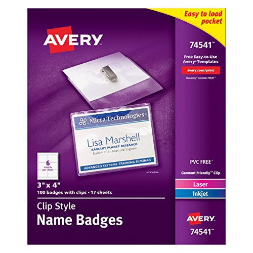 Avery Name Badges with Clips 3 X 4 100 Badges (74541)