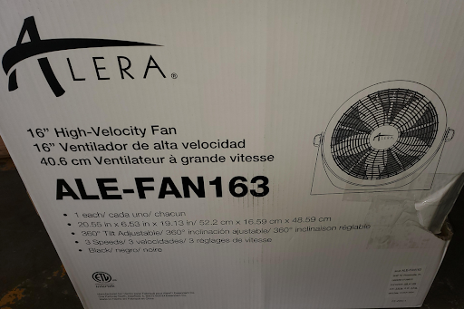 Alera 16" Super-Circulation 3-Speed Tilt Fan, Plastic, Black (Damaged box)