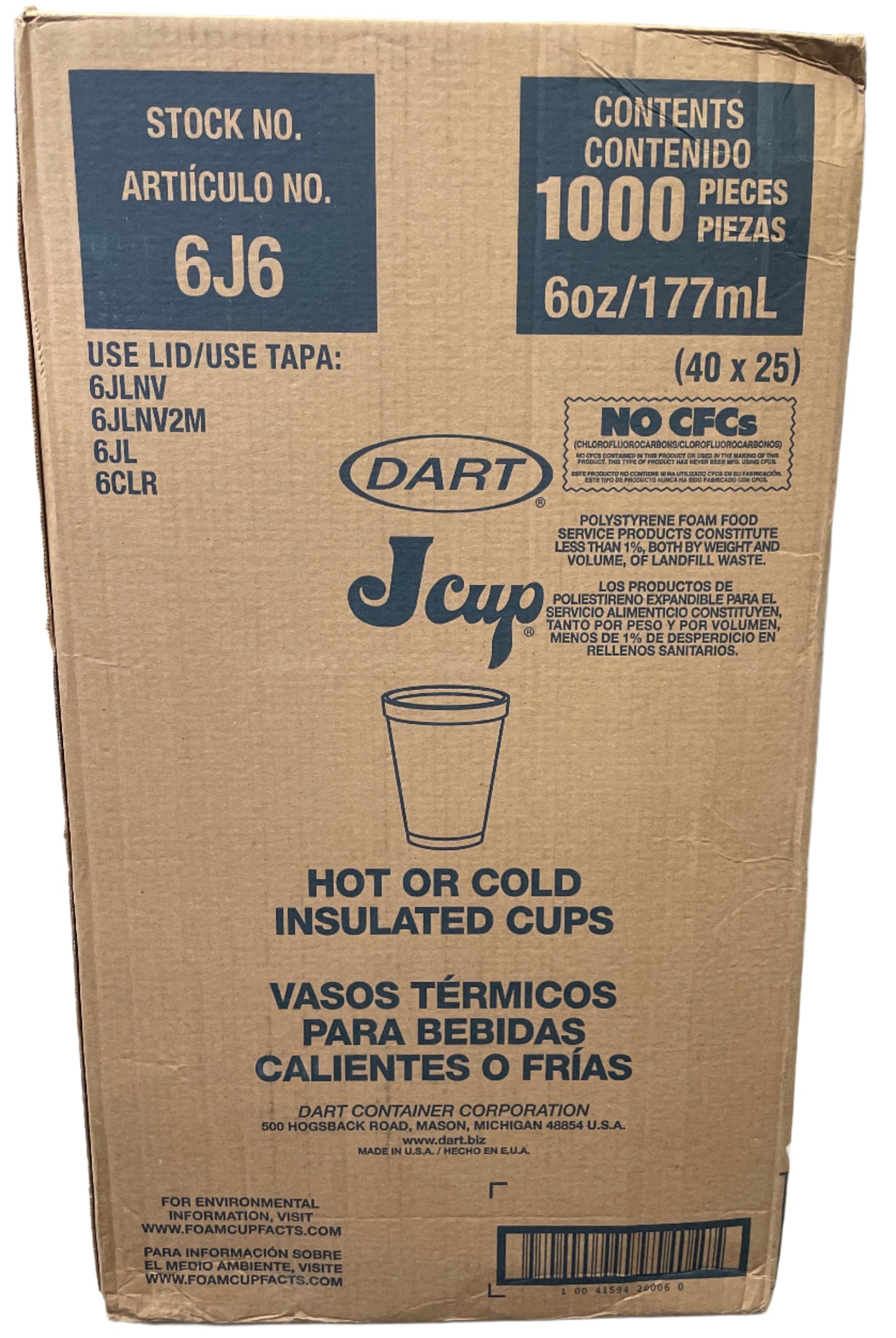 6 Oz. White Disposable Foam Cups, 25/Bag, 40 Bags/Carton