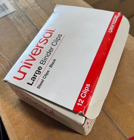 Large Binder Clips, Large, Black/Silver, 12/Box Open Box