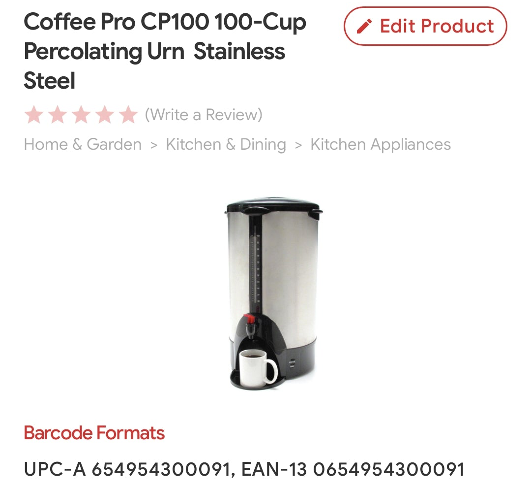 Coffee pro stainless steel 100 cup