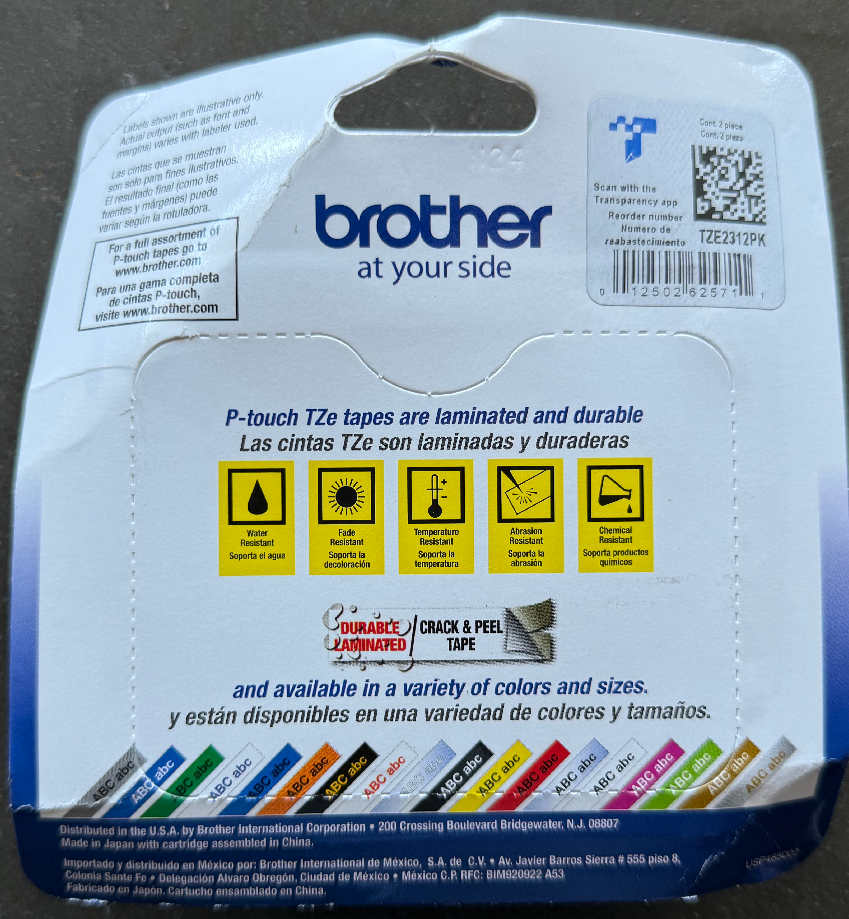 Brother TZE2312PK 2-pack of Laminated Label Tapes - Damaged Box