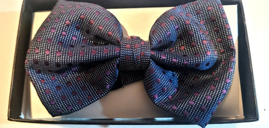 Black with White Checkered and Burgundy Polka Dot Pattern Pre-tied Bow Tie