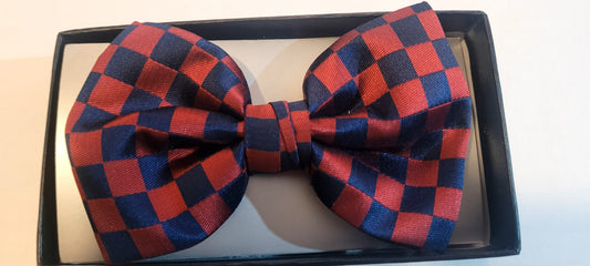 Dark Blue Rust Checkered Microfiber Pre-tied Bow Tie