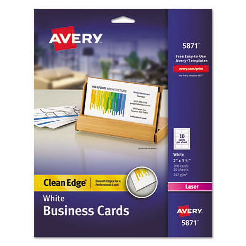 Avery Clean Edge Printable Business Cards with Sure Feed Technology for Laser Printers, 5871, 2" X 3.5", White, 1,000 Blank Cards
