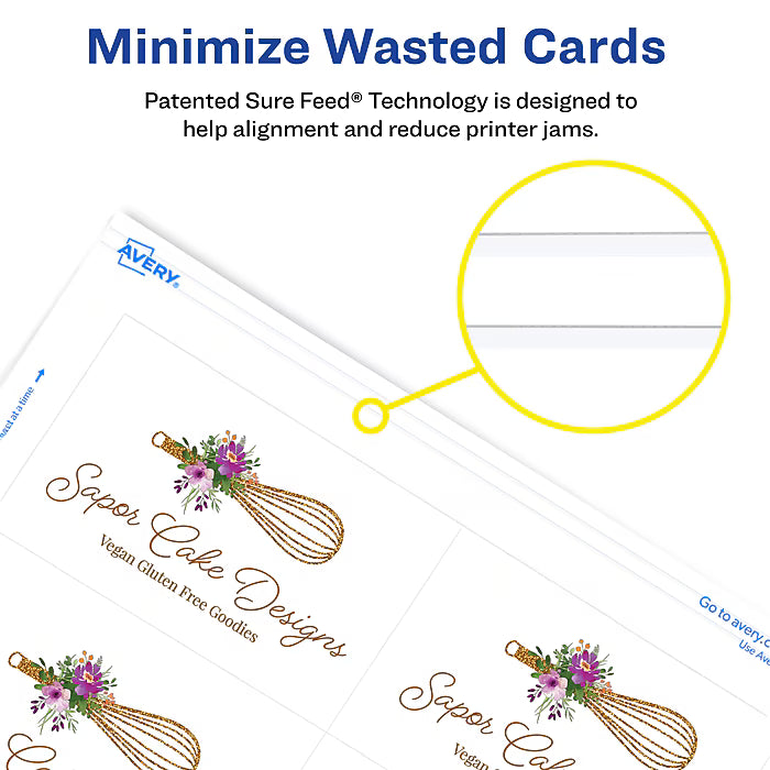 Avery Clean Edge Printable Business Cards with Sure Feed Technology for Laser Printers, 5871, 2" X 3.5", White, 1,000 Blank Cards