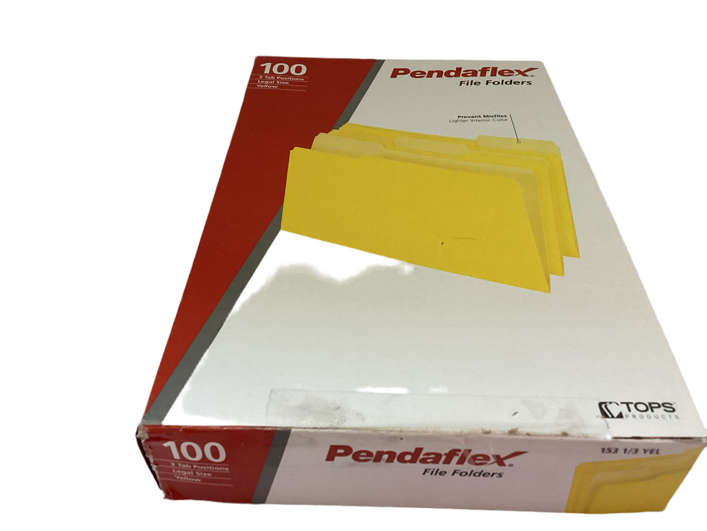 Pendaflex Two-Tone Color File Folders, Legal Size, Yellow, 1/3 Cut, 100 Per Box (153 1/3 YEL)