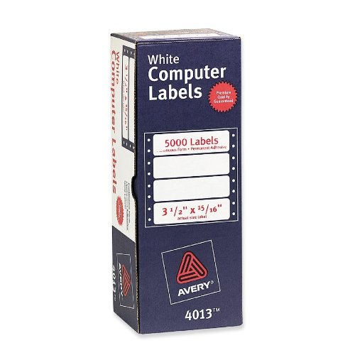 Avery Continuous Form Permanent Address Labels, 4013, Rectangle, 3 1/2" X 15/16", White, Pack of 5,000