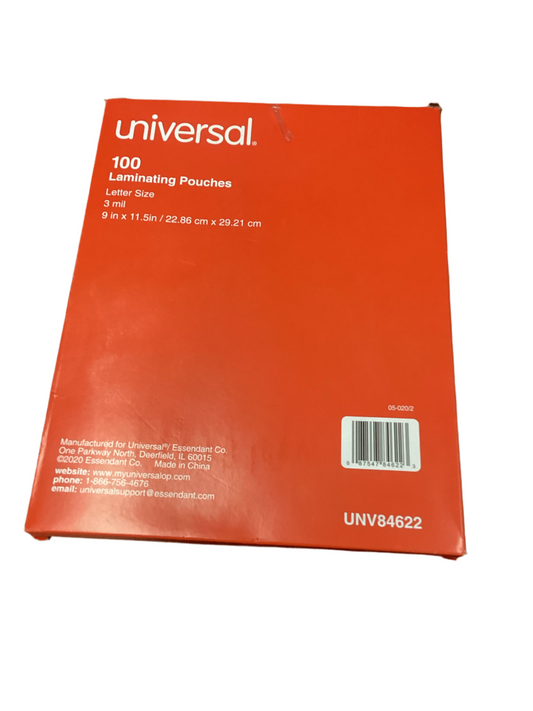 Universal 84622 Clear Laminating Pouches, 3mil, 9 x 11 1/2, 100 Per Box