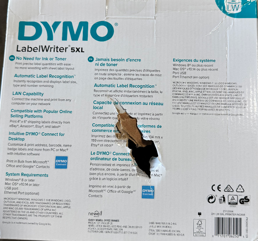 DYMO LabelWriter 5XL Label Printer Damaged Box (New)