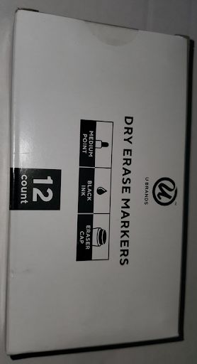 U Brands Medium Point Low-Odor Dry-Erase Markers with Erasers, Medium Bullet Tip, Black, Dozen