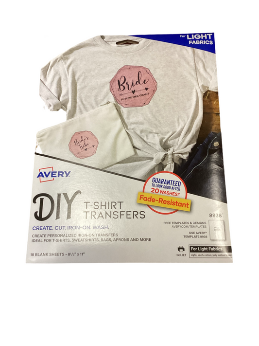 Avery Printable Heat Transfer Paper for Light Fabrics, 8.5” x 11”, 18 Iron On Transfers (8938), Inkjet Printer