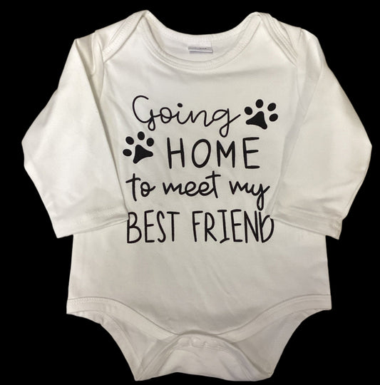 Going Home To Meet My Bestfriend Onesie | Size: 1-3 months| White