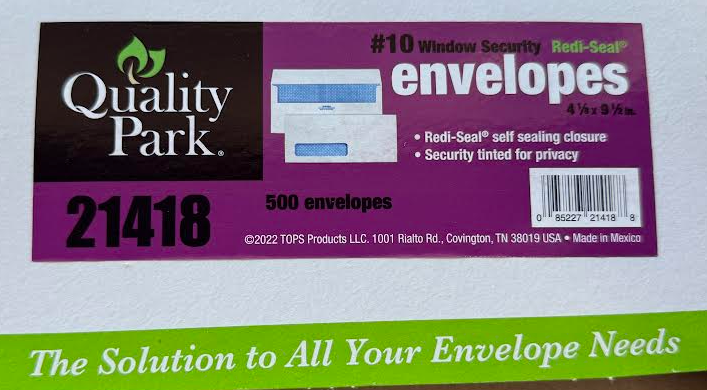 Quality Park #10 Redi‑Seal Security Window Envelopes (Box of 500)