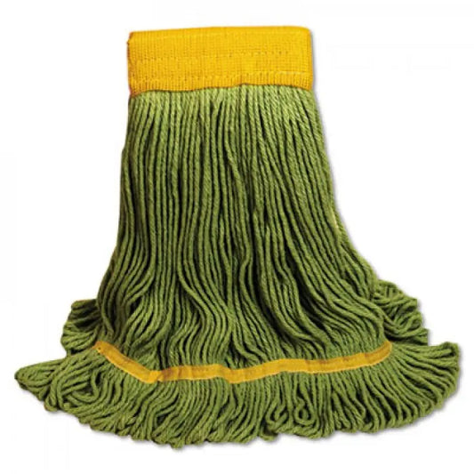 EcoMop Looped-End Mop Head, Recycled Fibers, Green, 12ct