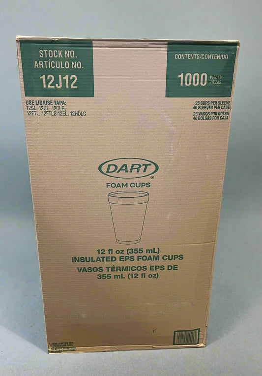 Dart Foam Drink Cups, 12-oz, White, 40 - 25ct Bags/Carton, 1000pcs, Model: DCC12J12