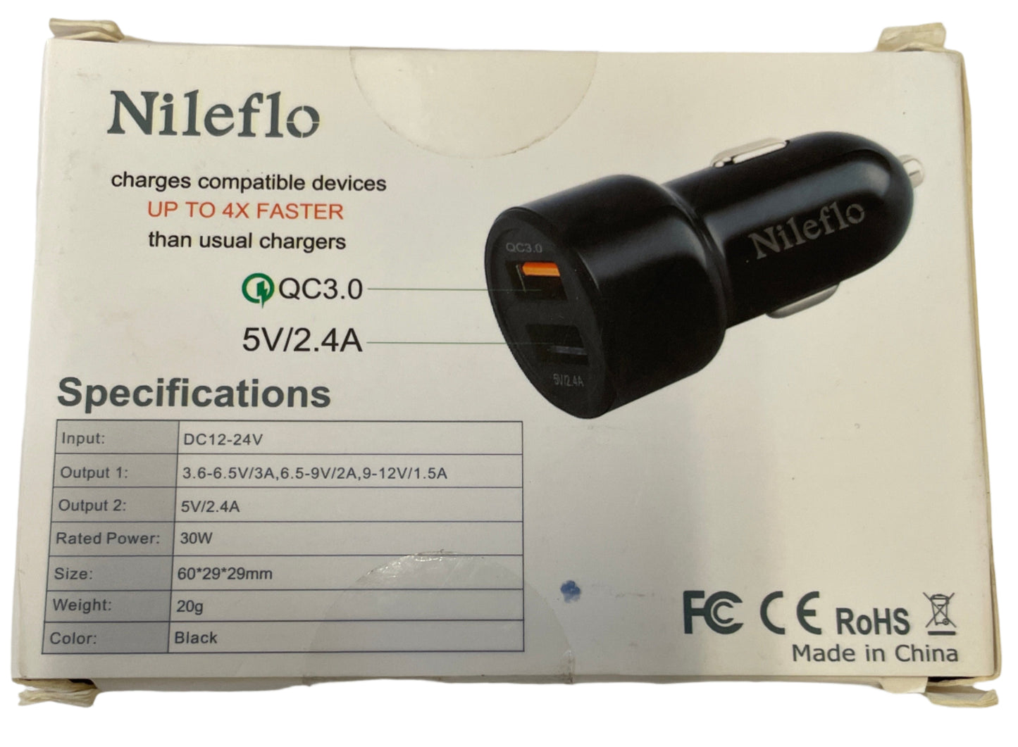 Nileflo Dual USB Fast Charge Car Adapter