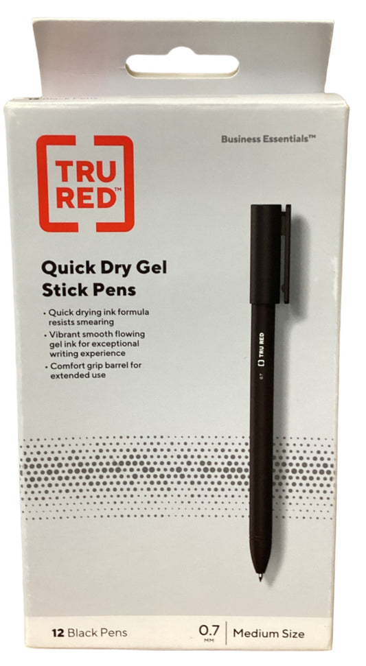 TRU RED Quick Dry Gel Pen, Black Ink, Black Barrel, Dozen ( TUD24377020 )