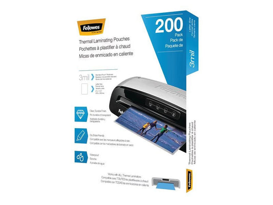 Fellowes® Thermal Laminating Pouches, Letter, 3 Mil, 11 1/2" X 9", Clear, Pack of 200