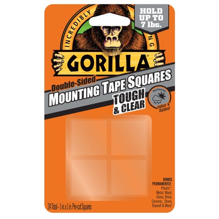 Gorilla Tough &amp; Clear Mounting Squares – 1″×1″, 1 Pack, Clear