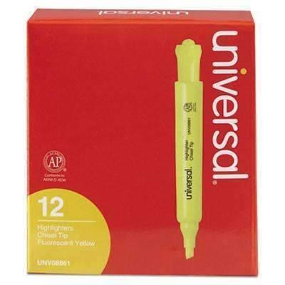 Universal Desk Highlighters, Chisel Tip, Fluorescent Yellow, 36/Pack