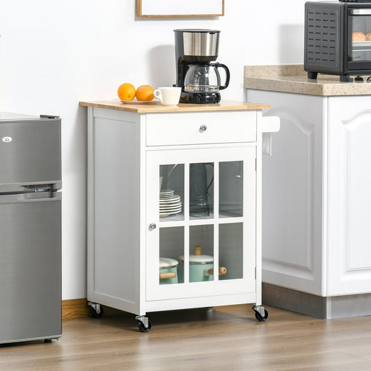 HomCom Rolling Cart Storage Cabinet Trolley Kitchen Island, White & Oak, Local Pick-up Only