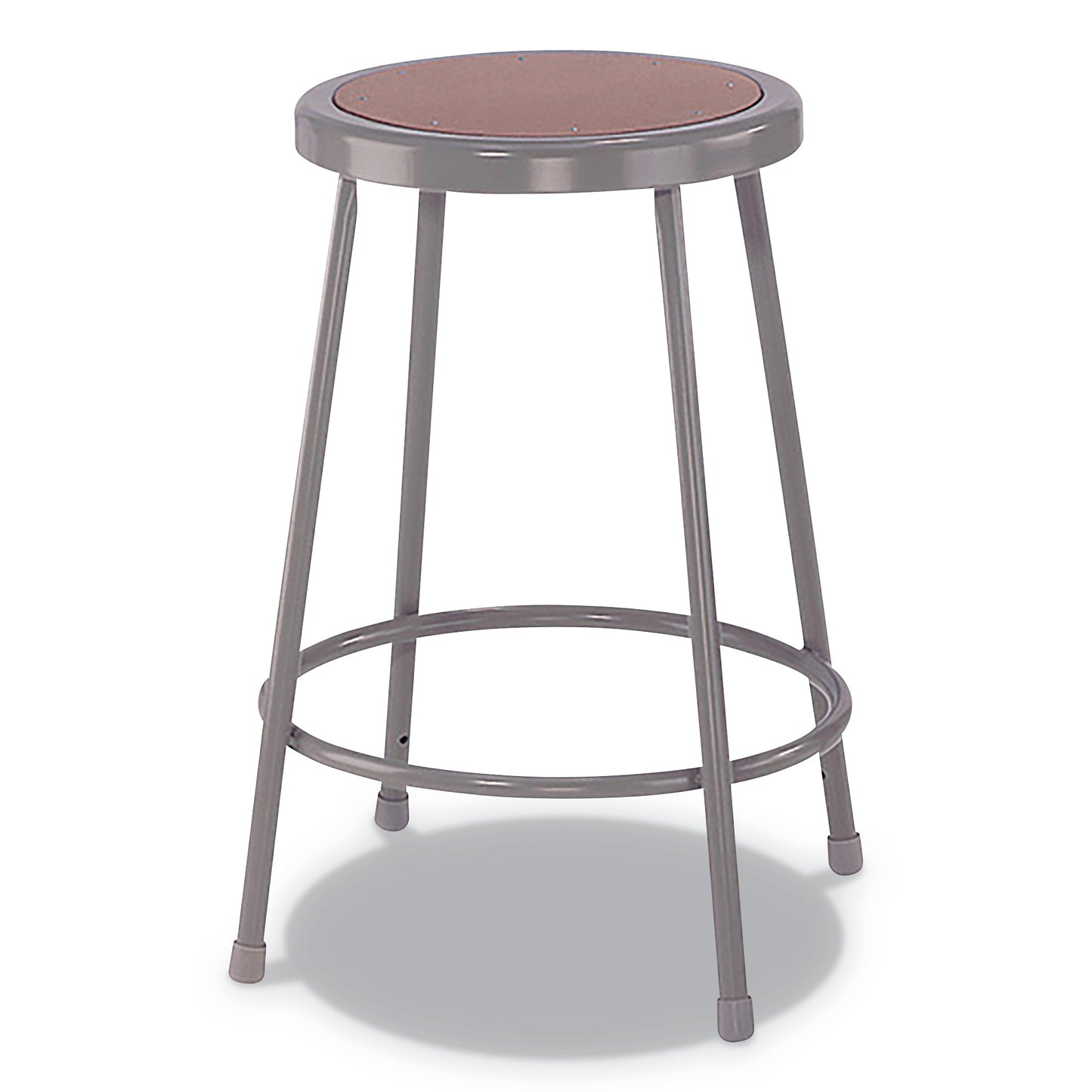 Alera Industrial Metal Shop Stool, Backless, Supports up to 300 Lb, 24" Seat Height, Brown Seat, Gray Base
