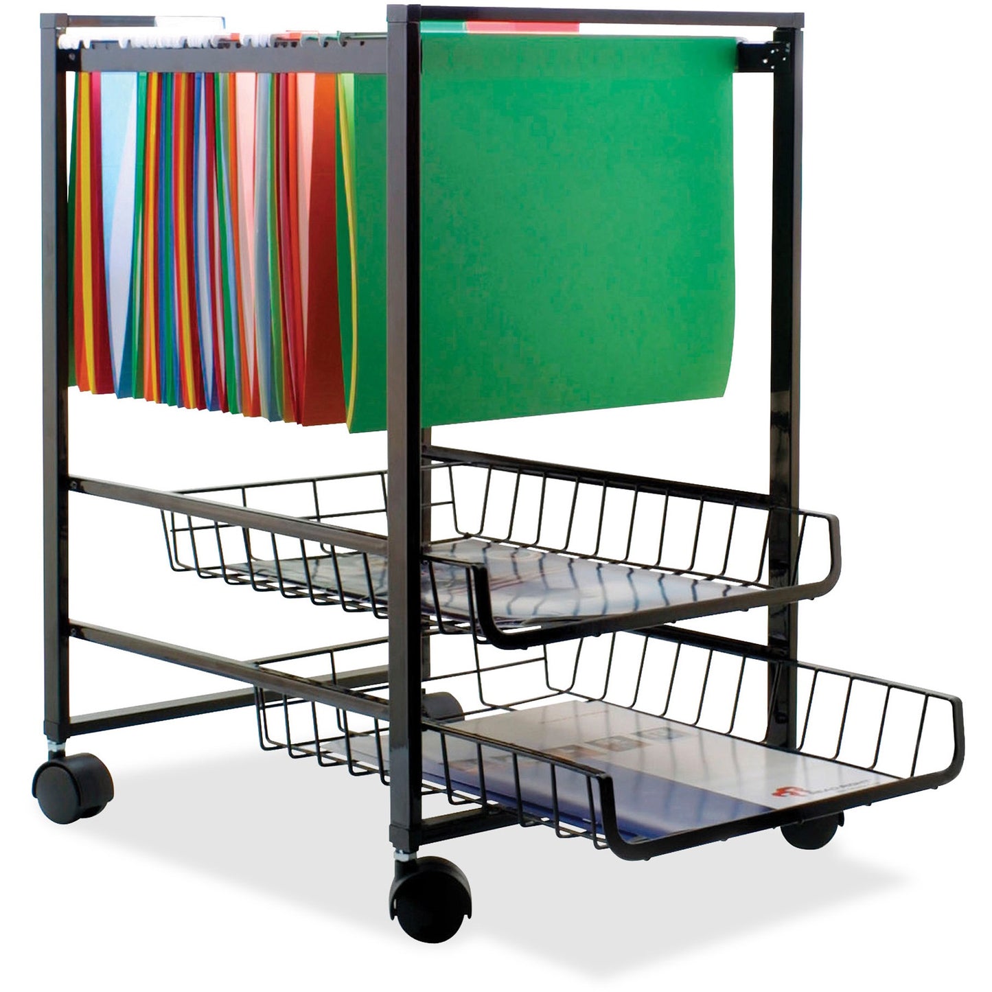 Mobile File Cart with Sliding Baskets, Metal, 2 Drawers, 1 Bin