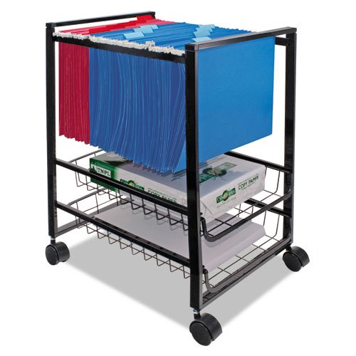 Mobile File Cart with Sliding Baskets, Metal, 2 Drawers, 1 Bin