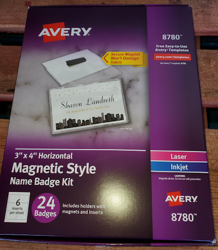 Avery Customizable Name Badges with Magnets, Rectangle, 8780, 3" X 4", White, Pack of 24