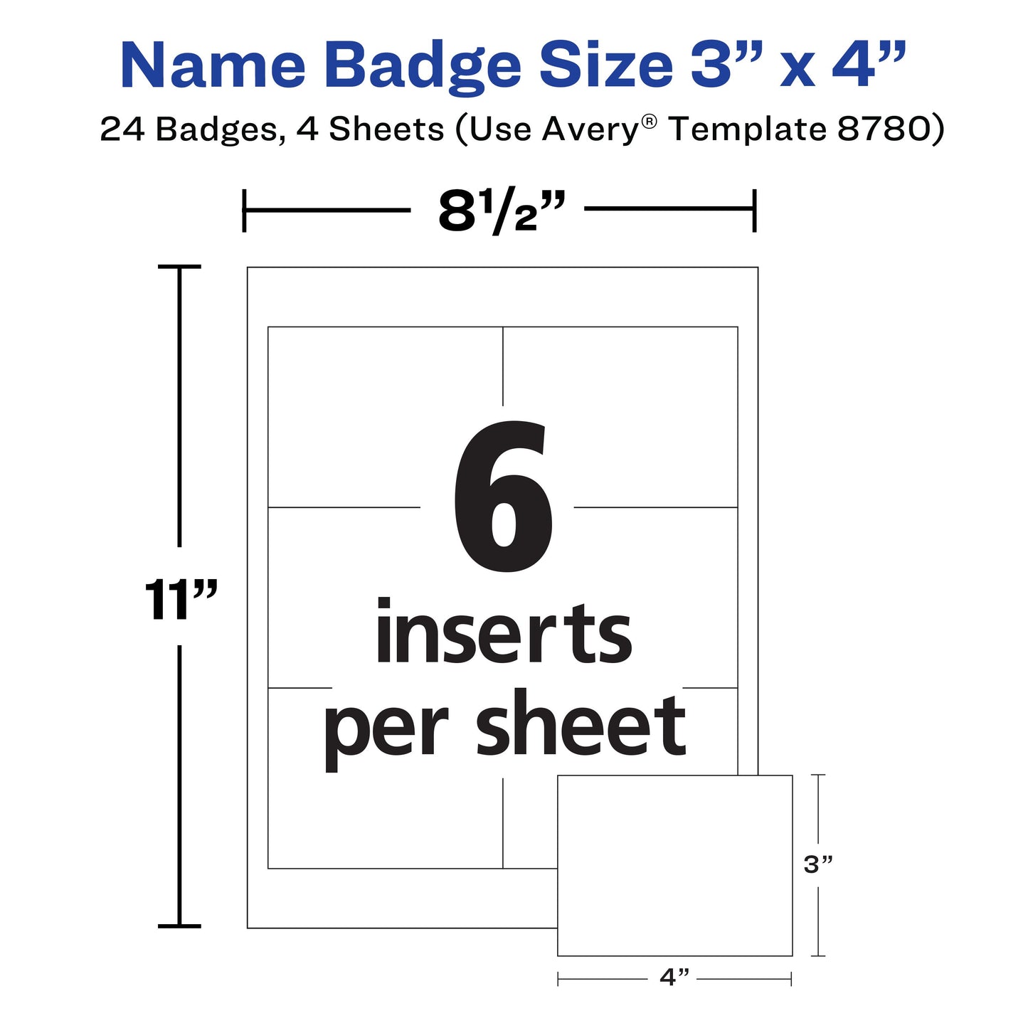 Avery Customizable Name Badges with Magnets, Rectangle, 8780, 3" X 4", White, Pack of 24