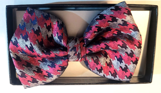 Rose Pink Black Silver Checkered Pattern Pre-tied Microfoiber Bow Tie