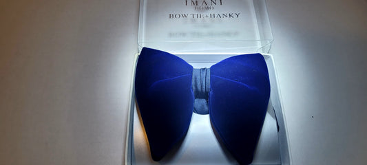 Imani Uomo Velvet Pre-Tied Bow Tie + Hanky-Dark Blue
