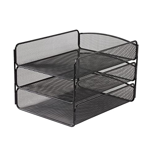 Safco Desk Tray Three Tiers Steel Mesh Letter Black 3271BL