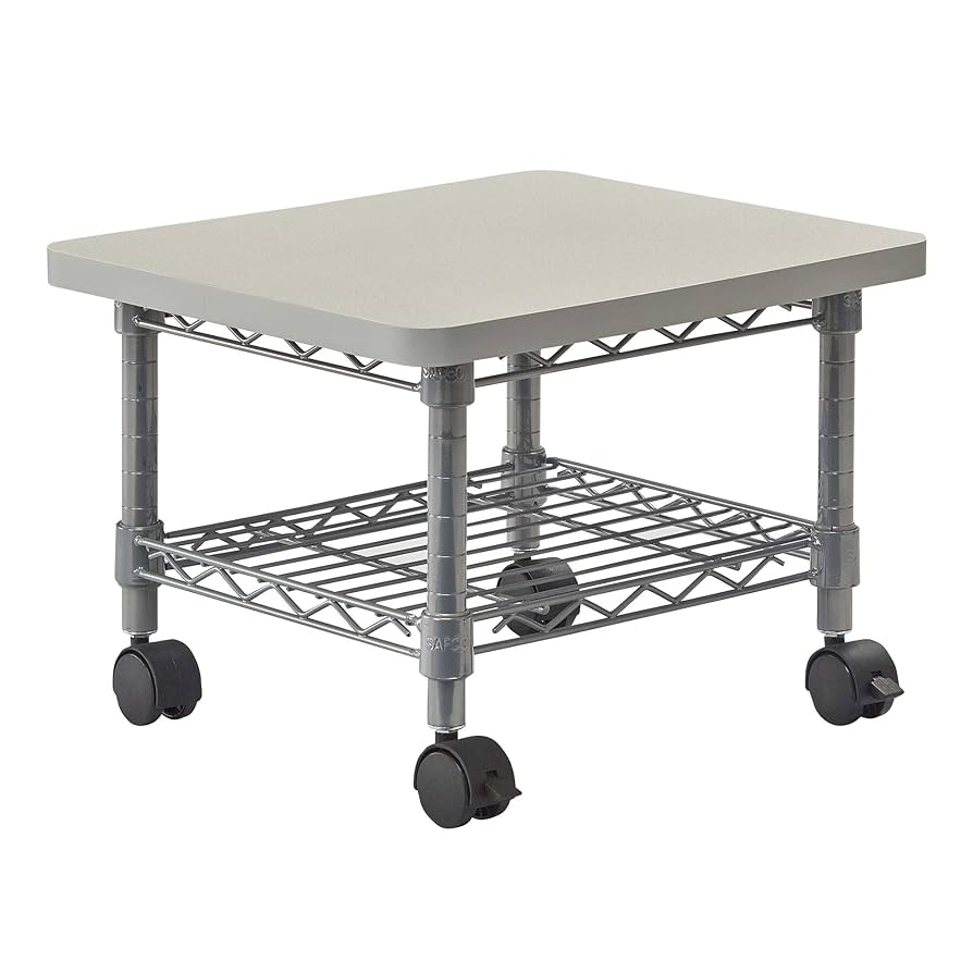 Safco Onyx Under-Desk Utility Cart and Multi-Use Printer Stand Printer Table for Home Office Mobile Rolling Cart with Steel Shelf Gray -Local Pickup Only